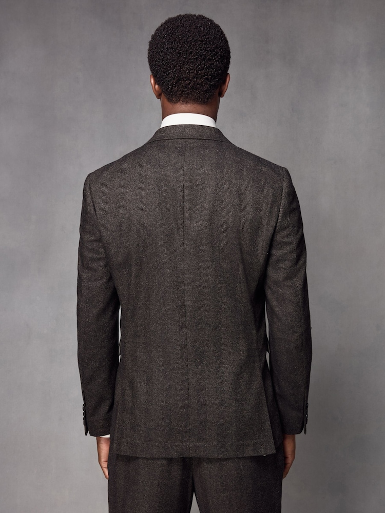 Brown Wool Blend Herringbone Suit Jacket - Image 3 of 10