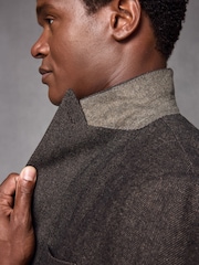 Brown Wool Blend Herringbone Suit Jacket - Image 4 of 10