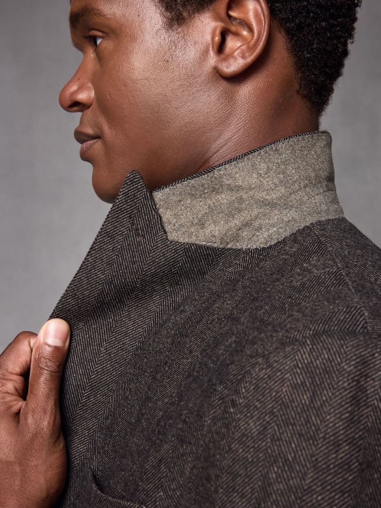Brown Wool Blend Herringbone Suit Jacket - Image 4 of 10