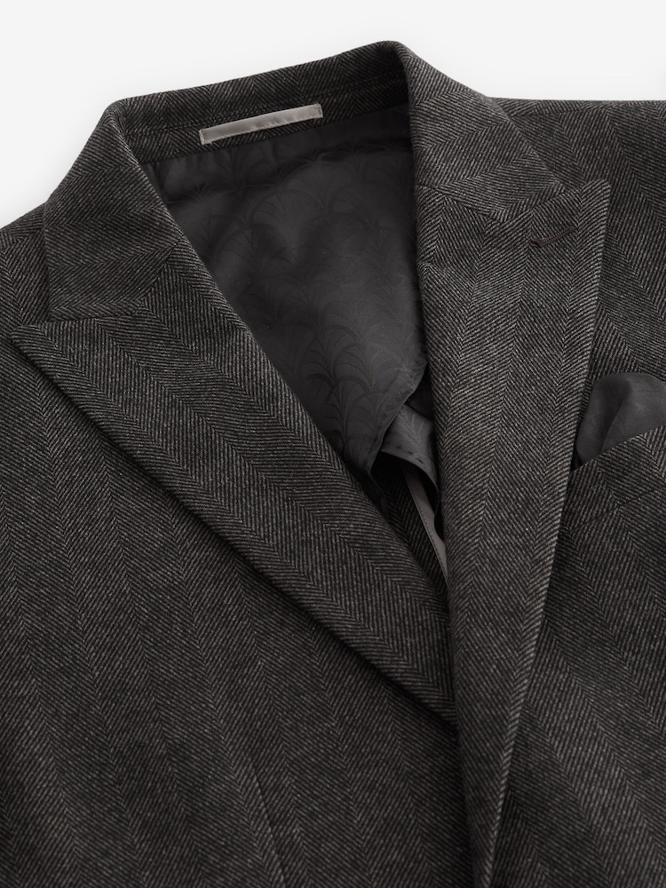 Brown Wool Blend Herringbone Suit Jacket - Image 7 of 10