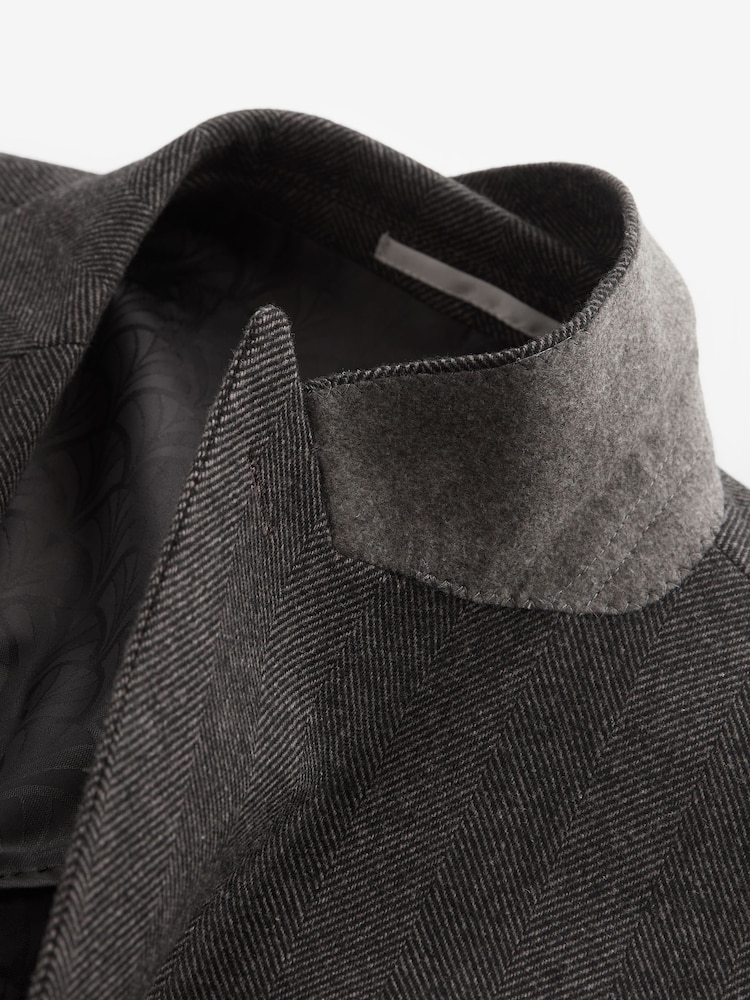 Brown Wool Blend Herringbone Suit Jacket - Image 8 of 10