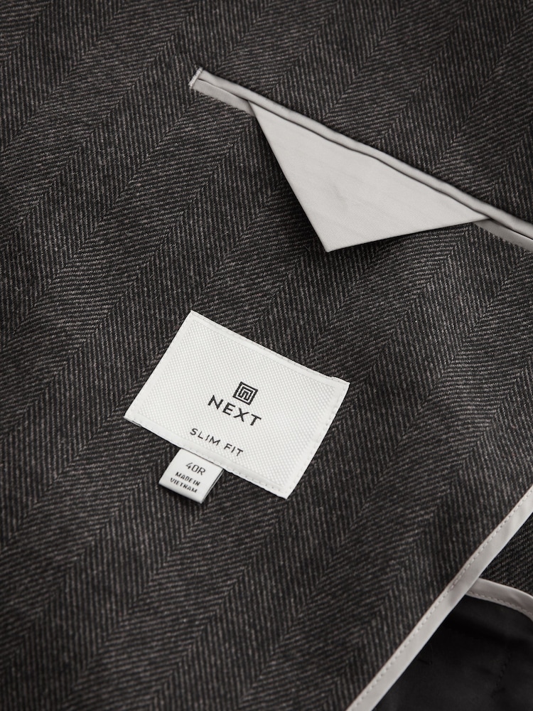 Brown Wool Blend Herringbone Suit Jacket - Image 9 of 10
