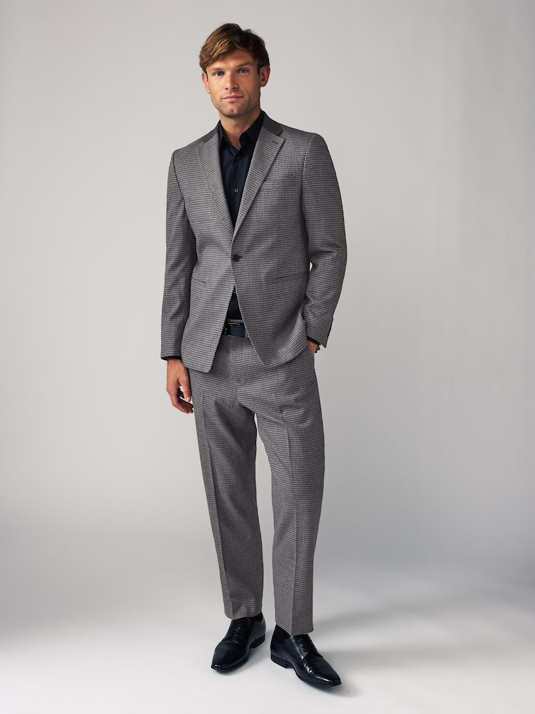Grey Puppytooth Textured Single Breasted Suit Jacket - Image 2 of 12