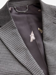 Grey Puppytooth Textured Single Breasted Suit Jacket - Image 9 of 12