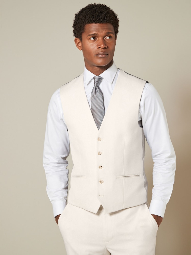 Ecru Textured Suit Waistcoat - Image 1 of 8
