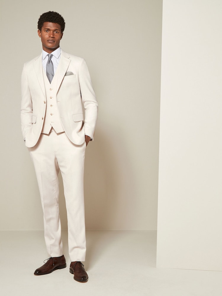 Ecru Textured Suit Waistcoat - Image 2 of 8