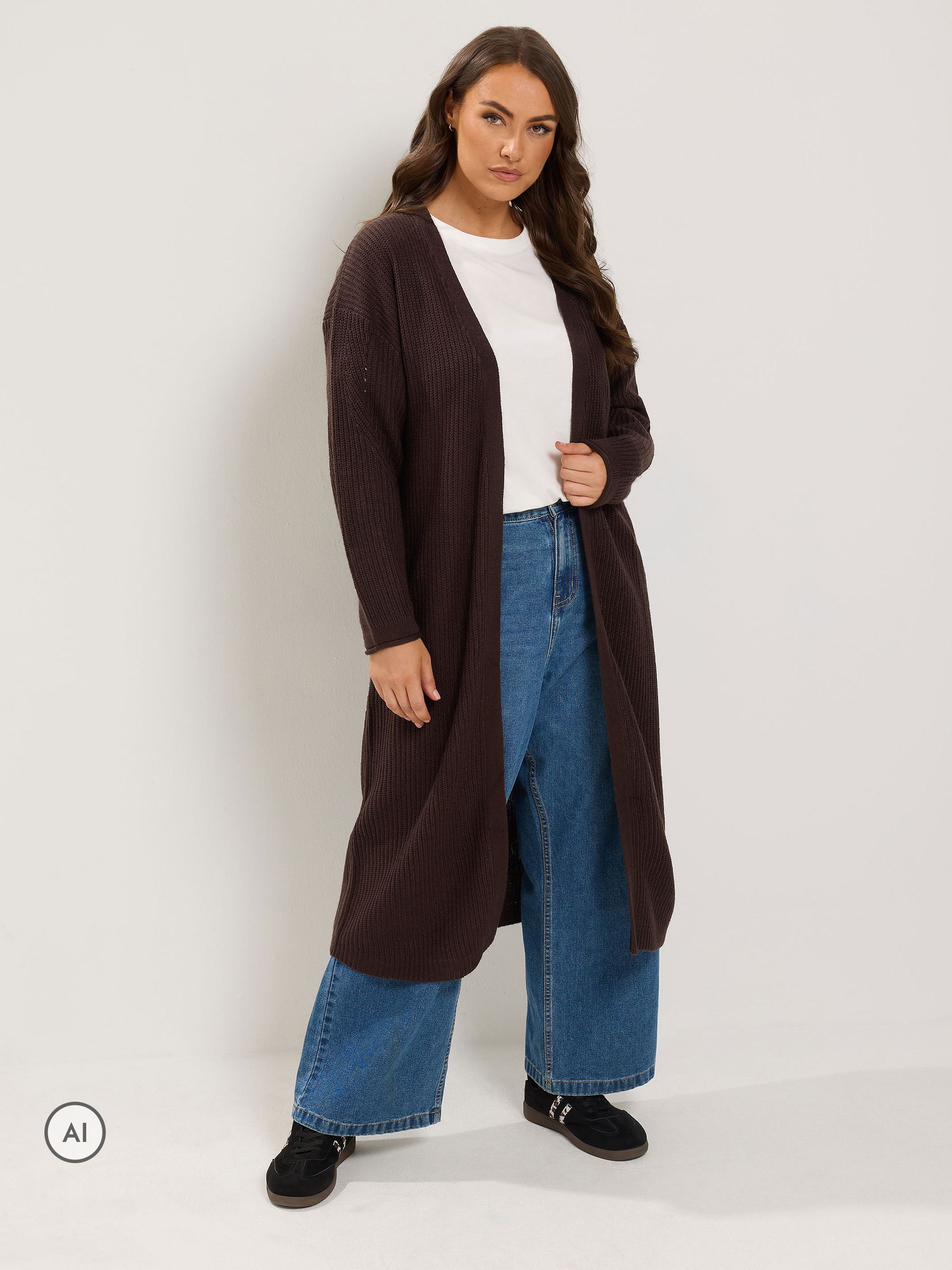 Yours Women's Brown Curve Maxi Knitted Cardigan - Image 7