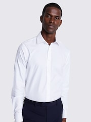 MOSS White Tailored Fit Double Cuff Oxford Non Iron 100% Cotton Shirt - Image 1 of 4