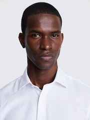 MOSS White Tailored Fit Double Cuff Oxford Non Iron 100% Cotton Shirt - Image 2 of 4