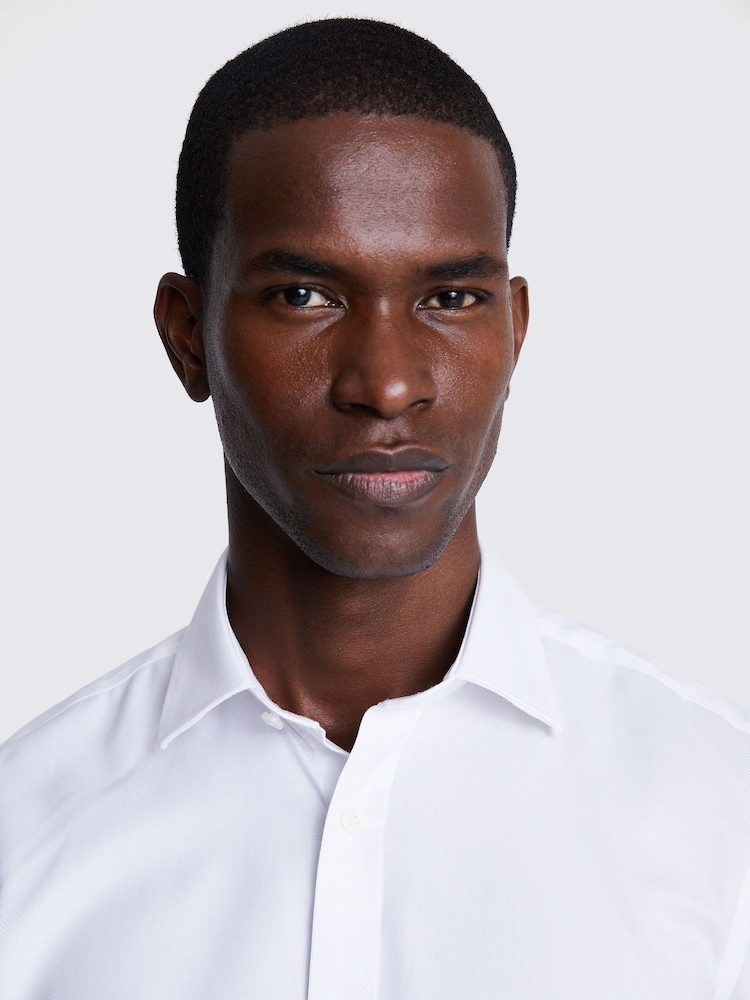 MOSS White Tailored Fit Double Cuff Oxford Non Iron 100% Cotton Shirt - Image 2 of 4