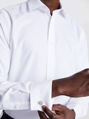 MOSS White Tailored Fit Double Cuff Oxford Non Iron 100% Cotton Shirt - Image 3 of 4