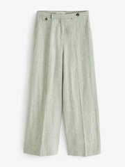 Khaki Green Textured Linen Wide Leg Trousers - Image 5 of 6