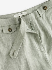 Khaki Green Textured Linen Wide Leg Trousers - Image 6 of 6
