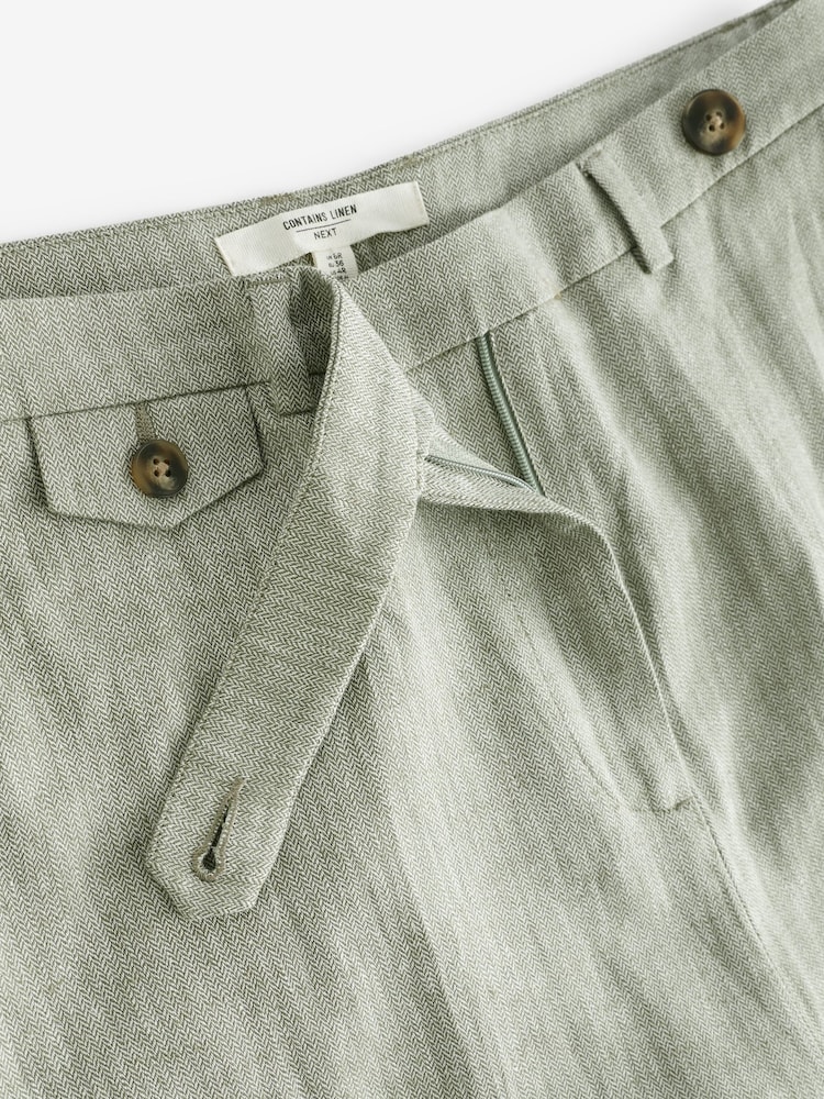 Khaki Green Textured Linen Wide Leg Trousers - Image 6 of 6