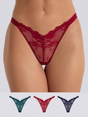 Boux Avenue Red Fran Lace Thongs 3 Pack - Image 1 of 6