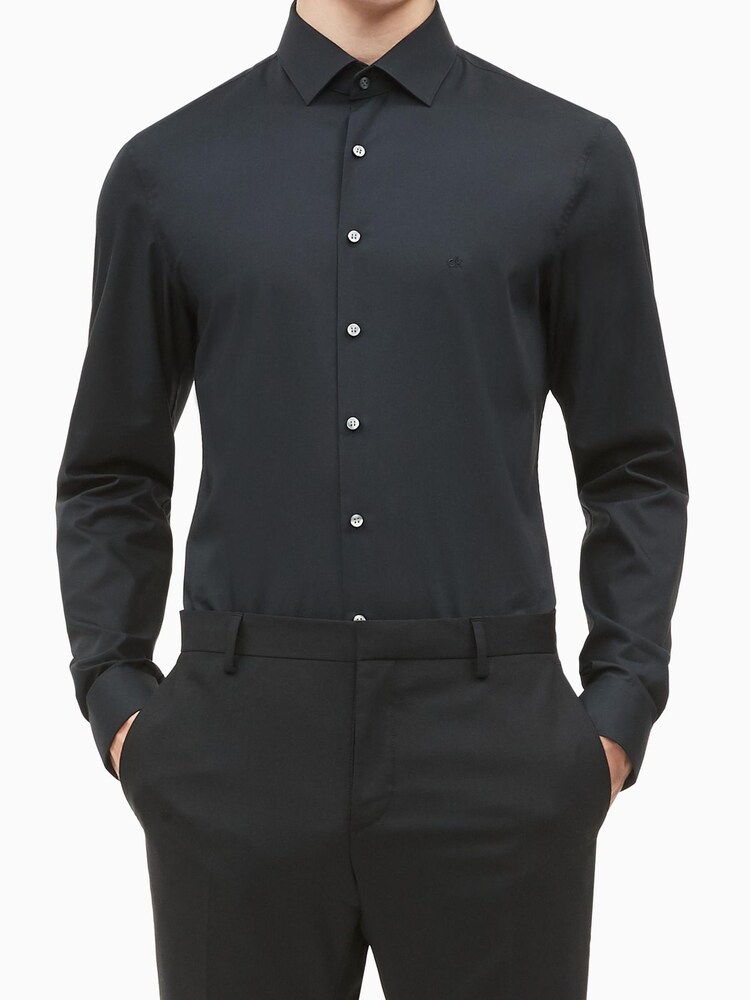 Calvin Klein Black Slim Stretch Poplin Shirt - Image 1 of 5
