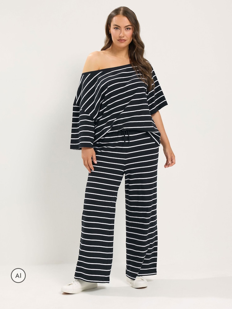 Yours Curve Black Slash T-Shirt & Trousers 2 Pack Set - Image 1 of 6 Yours Curve Black Slash T-Shirt & Trousers 2 Pack Set - Image 1 of 6