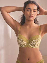 Green Floral Print Single DD+ Non Pad Wired Full Cup Microfibre Lace Bras - Image 3 of 7