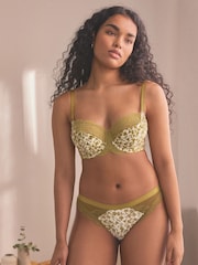 Green Floral Print Single DD+ Non Pad Wired Full Cup Microfibre Lace Bras - Image 4 of 7