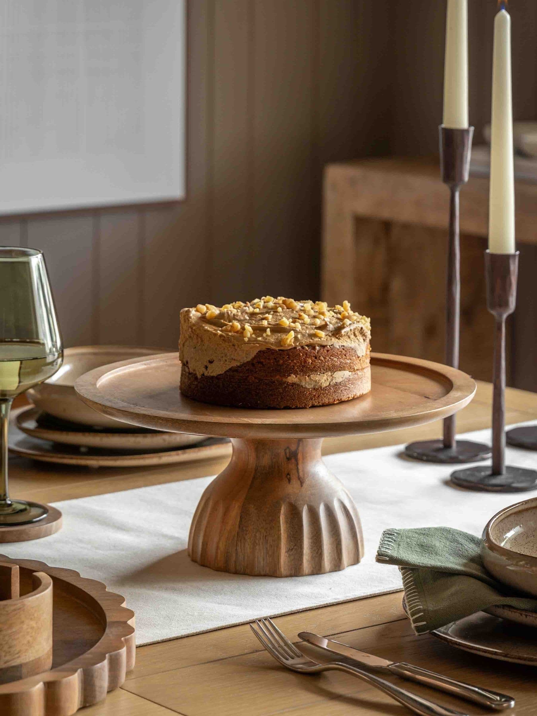 Gallery Ridged Mango Wood Cake Stand Brown - Image 2
