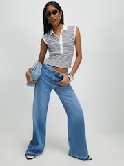 River Island Blue High Rise Turn Down Hem Wide Leg Jeans - Image 1 of 4