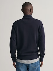GANT Evening Blue 100% Cotton Sacker Rib Quarter Zip Jumper - Image 2 of 5
