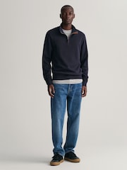GANT Evening Blue 100% Cotton Sacker Rib Quarter Zip Jumper - Image 3 of 5