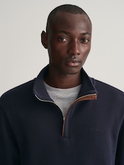 GANT Evening Blue 100% Cotton Sacker Rib Quarter Zip Jumper - Image 4 of 5