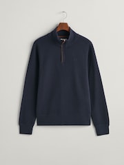 GANT Evening Blue 100% Cotton Sacker Rib Quarter Zip Jumper - Image 5 of 5