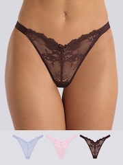 Boux Avenue Brown Fran Lace Thongs 3 Pack - Image 1 of 6
