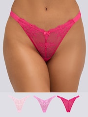 Çəhrayı - Boux Avenue Fran Lace Thongs 3 Paket - 6şəkildən 1 şəkil