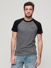 Superdry Grey Essential Logo Baseball T-Shirt - Image 1 of 6