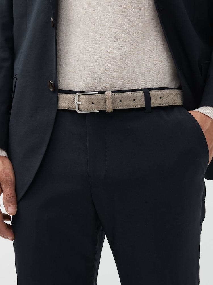 Stone Cream Suede Textured Belt - Image 1 of 6 Stone Cream Suede Textured Belt - Image 1 of 6