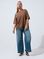 Yours Curve Brown Limited Lace Hem T-Shirt - Image 3 of 7