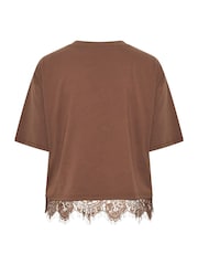 Yours Curve Brown Limited Lace Hem T-Shirt - Image 7 of 7