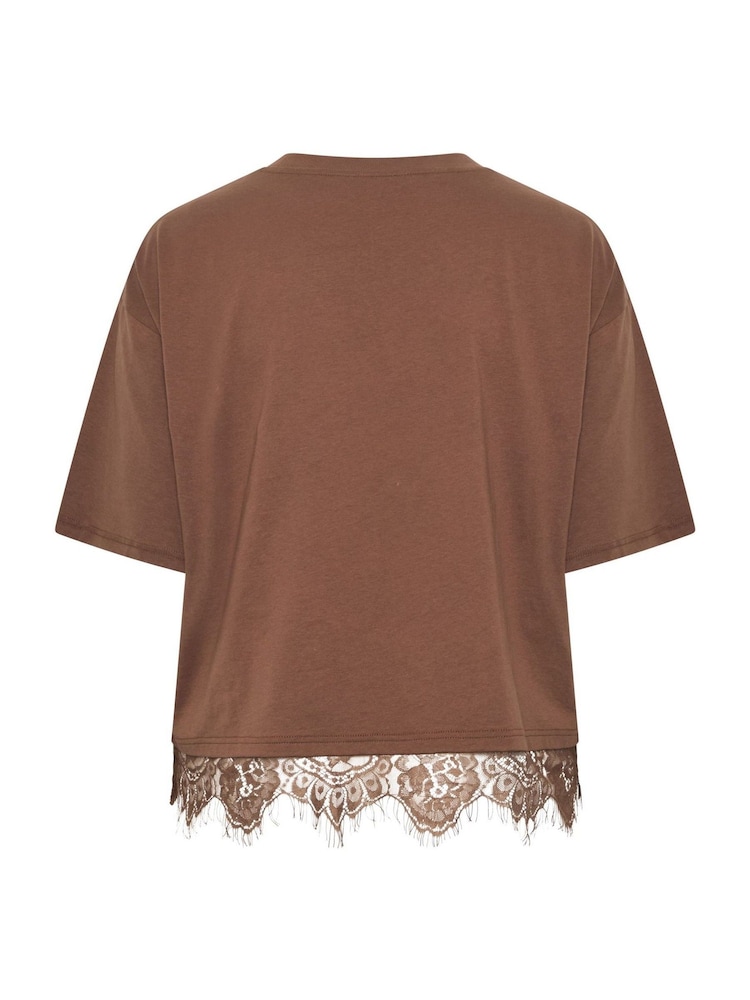 Yours Curve Brown Limited Lace Hem T-Shirt - Image 7 of 7
