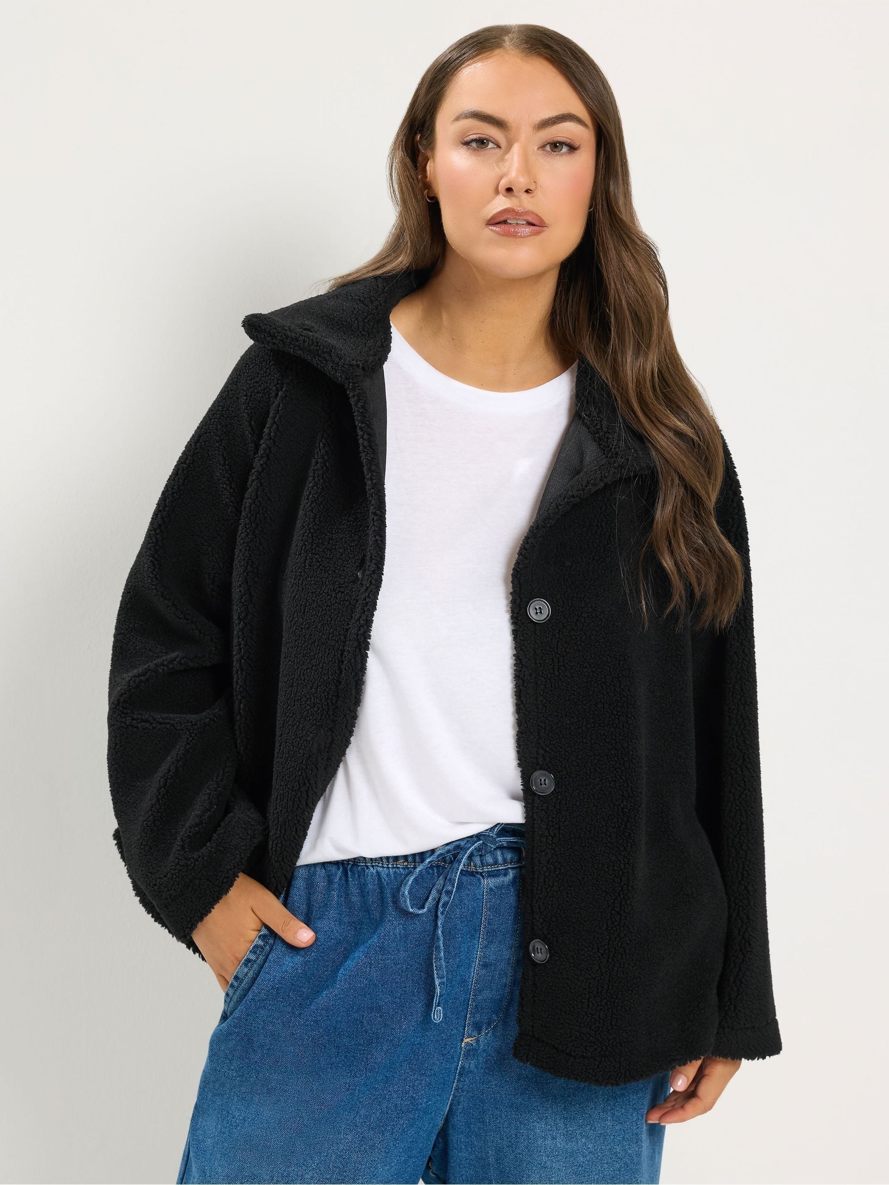 Yours Women's Black Funnel Neck Borg Jacket In | Size: 30-32 - Image 6