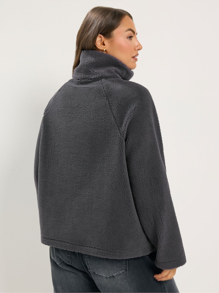 Yours Curve Grey Funnel Neck Borg Jacket - Image 2 of 6