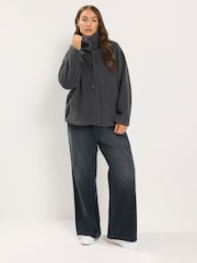 Yours Curve Grey Funnel Neck Borg Jacket - Image 3 of 6
