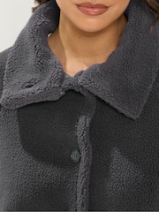 Yours Curve Grey Funnel Neck Borg Jacket - Image 4 of 6