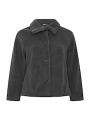 Yours Curve Grey Funnel Neck Borg Jacket - Image 5 of 6