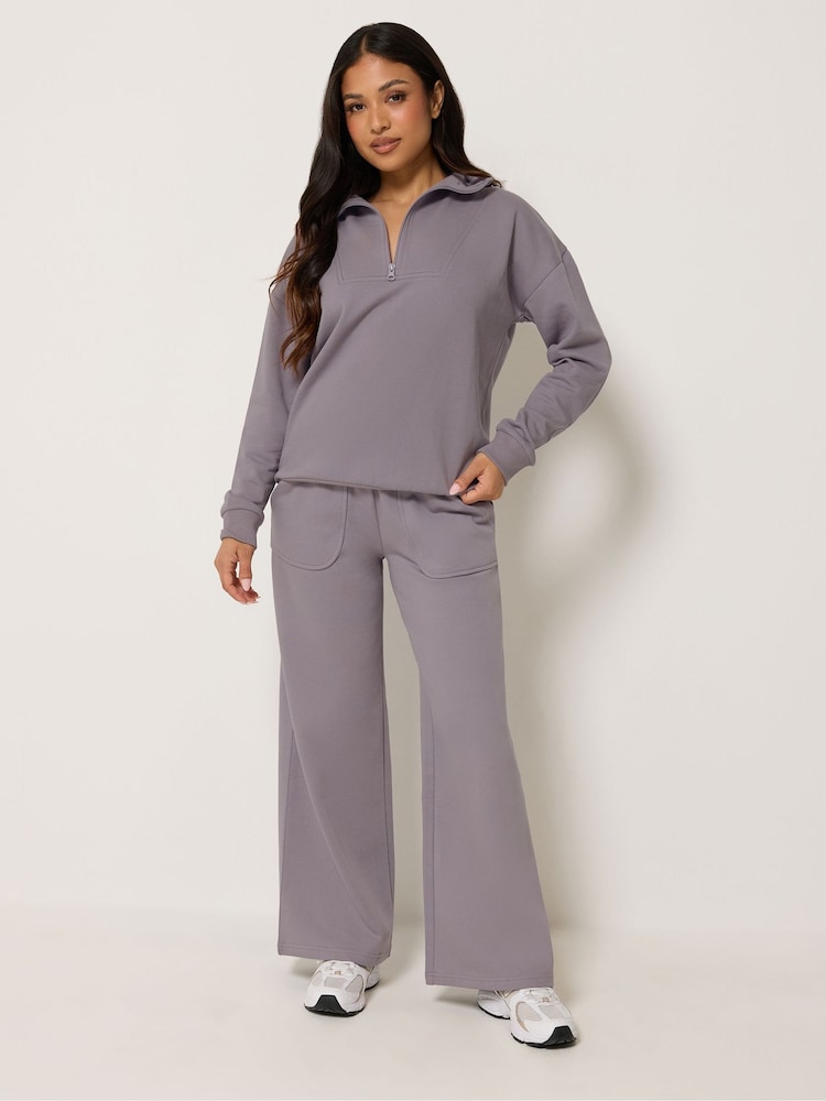 PixieGirl Petite Purple Funnel Neck Half Zip Sweatshirt - Image 2 of 6 PixieGirl Petite Purple Funnel Neck Half Zip Sweatshirt - Image 2 of 6