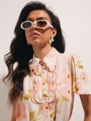 River Island Pink Short Sleeve Scallop Floral Shirt Dress - Image 4 of 4