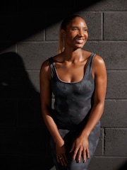 Navy Blue Tie Dye Print Active Sports Square Neck Vest - Image 1 of 7