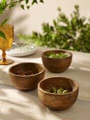 Set of 3 Natural Mango Wood Nibble and Dip Bowls - Image 1 of 4