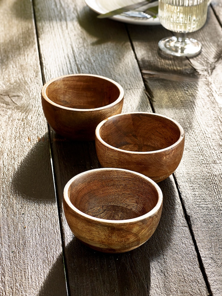 Set of 3 Natural Mango Wood Nibble and Dip Bowls - Image 2 of 4