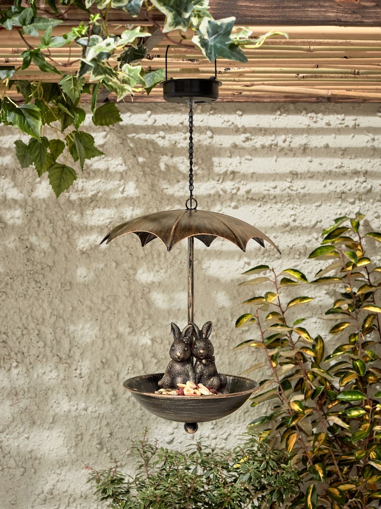 Bronze Brown Solar Rabbit Light Up Outdoor Bird Feeder - Image 1 of 4