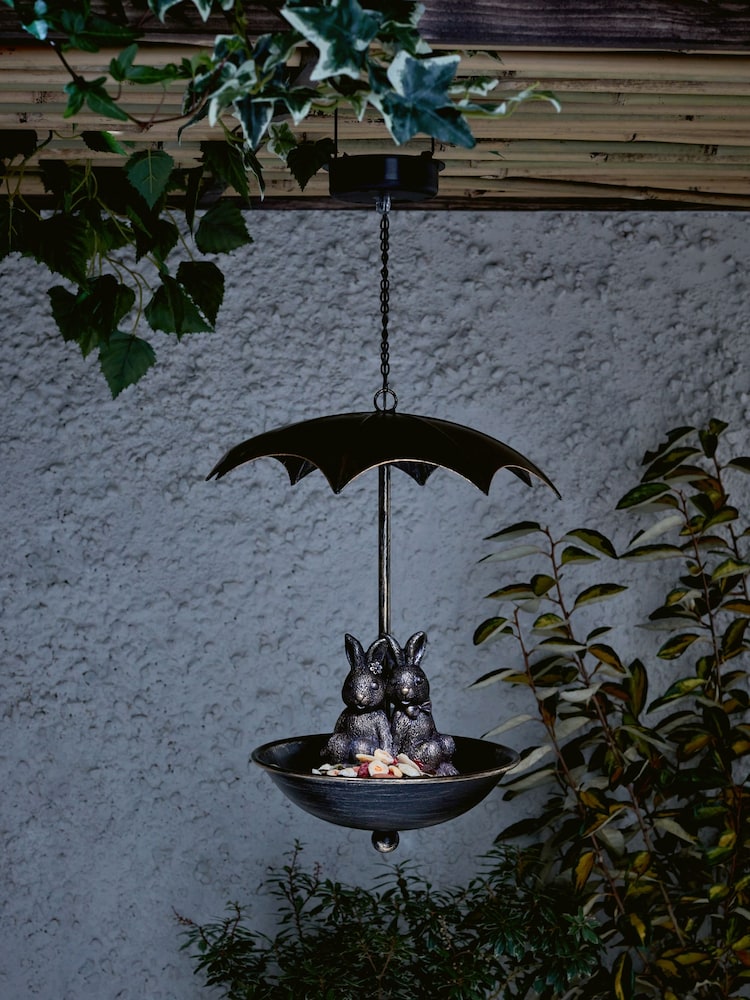 Bronze Brown Solar Rabbit Light Up Outdoor Bird Feeder - Image 2 of 4
