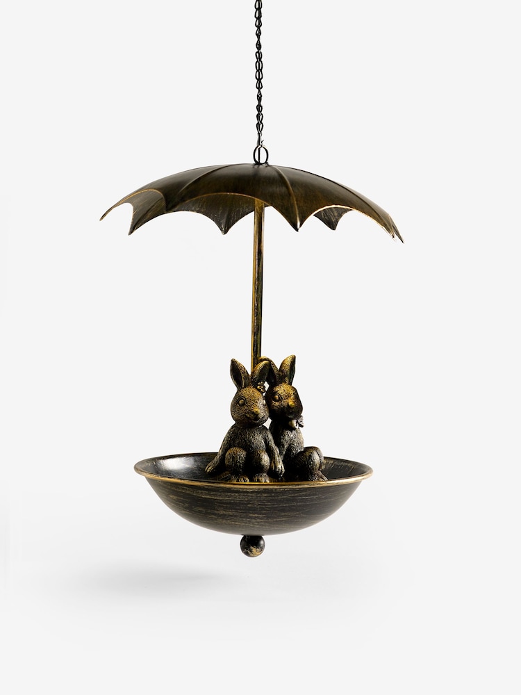 Bronze Brown Solar Rabbit Light Up Outdoor Bird Feeder - Image 4 of 4