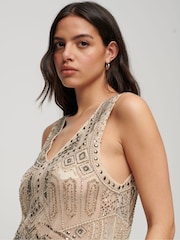 Superdry Cream Embellished V-Neck Mini Dress - Image 2 of 3